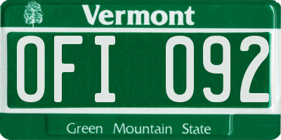 VT license plate OFI092