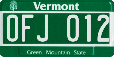 VT license plate OFJ012