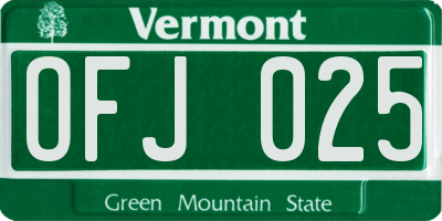 VT license plate OFJ025
