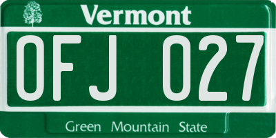 VT license plate OFJ027