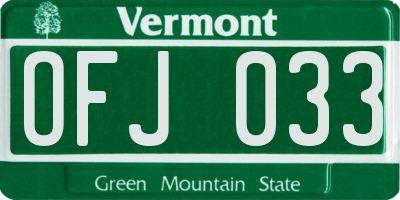 VT license plate OFJ033