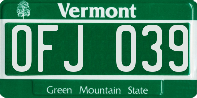 VT license plate OFJ039