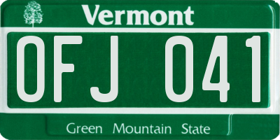 VT license plate OFJ041