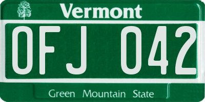 VT license plate OFJ042