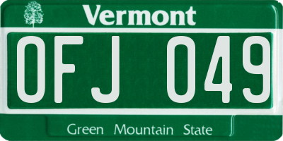 VT license plate OFJ049
