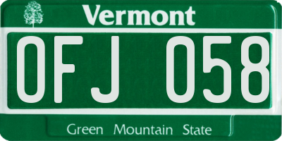 VT license plate OFJ058