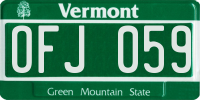 VT license plate OFJ059