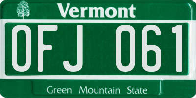 VT license plate OFJ061
