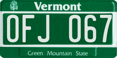 VT license plate OFJ067