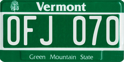 VT license plate OFJ070