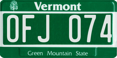 VT license plate OFJ074