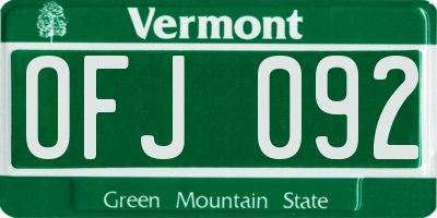 VT license plate OFJ092