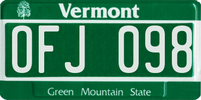 VT license plate OFJ098