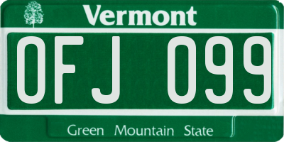 VT license plate OFJ099