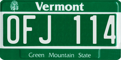 VT license plate OFJ114