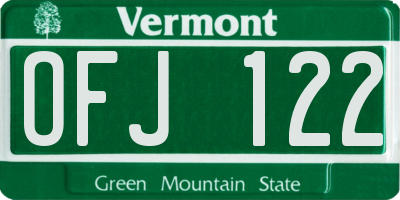 VT license plate OFJ122
