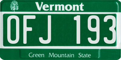 VT license plate OFJ193