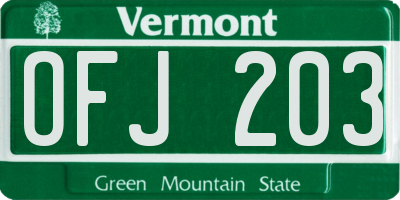 VT license plate OFJ203