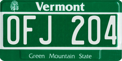 VT license plate OFJ204