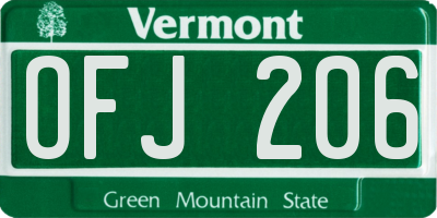 VT license plate OFJ206