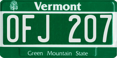 VT license plate OFJ207