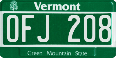 VT license plate OFJ208
