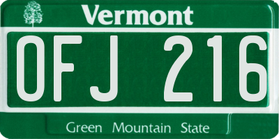 VT license plate OFJ216
