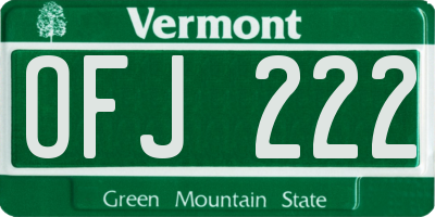 VT license plate OFJ222