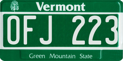 VT license plate OFJ223