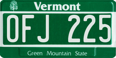 VT license plate OFJ225