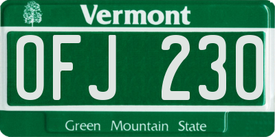 VT license plate OFJ230