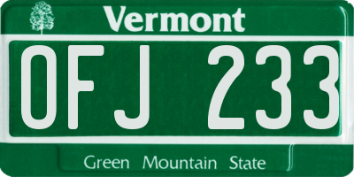 VT license plate OFJ233