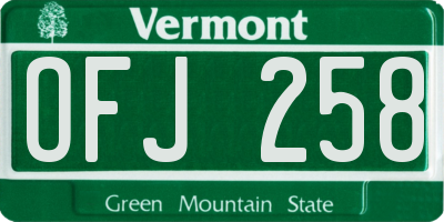 VT license plate OFJ258
