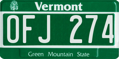 VT license plate OFJ274