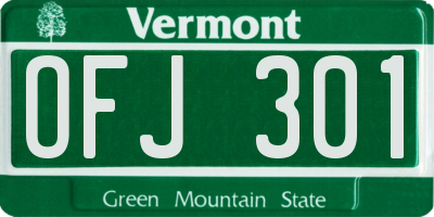 VT license plate OFJ301