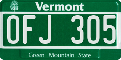 VT license plate OFJ305