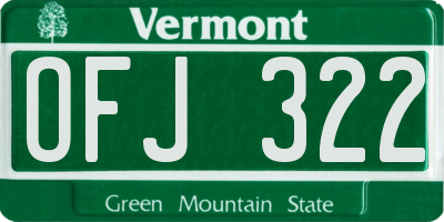 VT license plate OFJ322