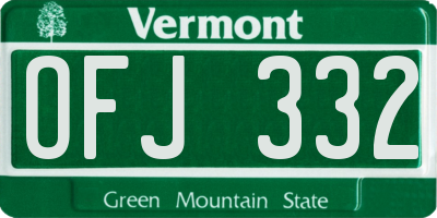 VT license plate OFJ332