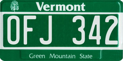 VT license plate OFJ342