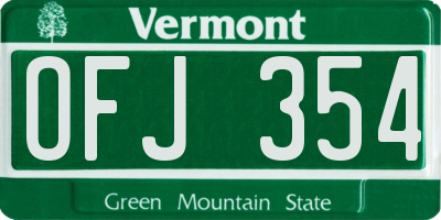 VT license plate OFJ354