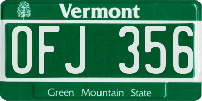 VT license plate OFJ356