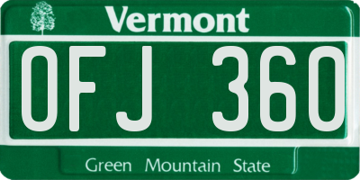 VT license plate OFJ360