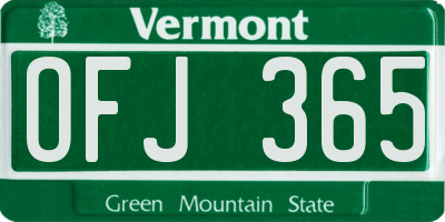 VT license plate OFJ365