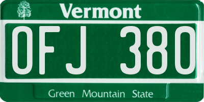 VT license plate OFJ380