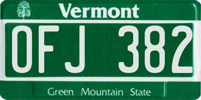 VT license plate OFJ382