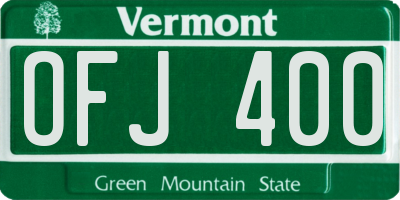 VT license plate OFJ400