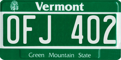 VT license plate OFJ402