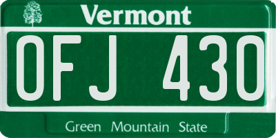 VT license plate OFJ430