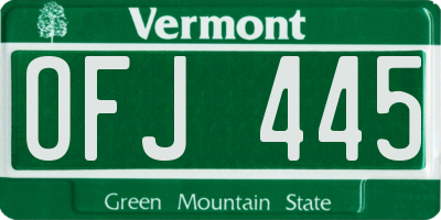 VT license plate OFJ445