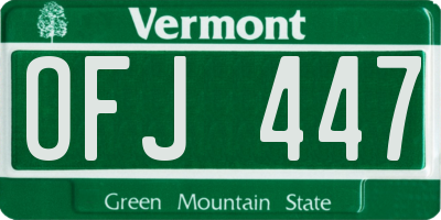 VT license plate OFJ447